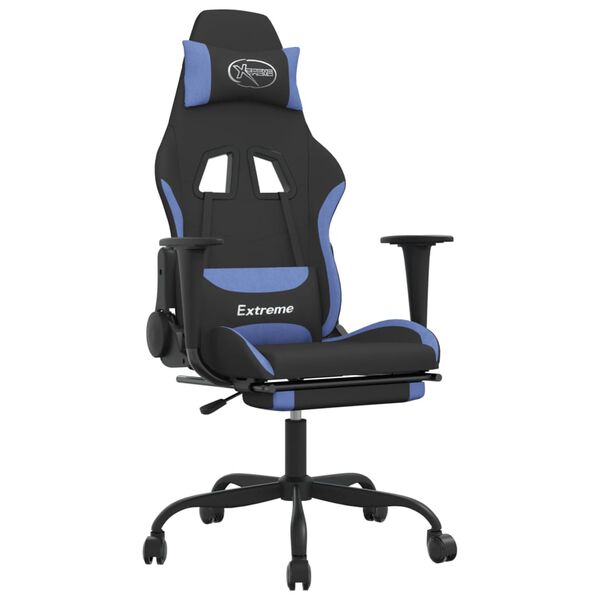 vidaXL Silla gaming con reposapiés tela negro y azul