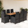 vidaXL Set de comedor de jard&iacute;n 9 pzas y cojines rat&aacute;n sint&eacute;tico negro