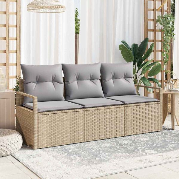 vidaXL Conjunto de sof&aacute;s de jard&iacute;n con coj&iacute;n 3 pcs Beige y Gris Claro