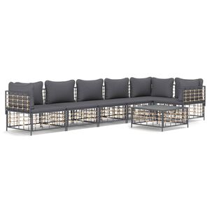 vidaXL Set muebles de jard&iacute;n 7 pzas y cojines rat&aacute;n PE gris antracita