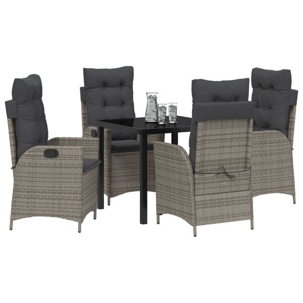 vidaXL Conjunto de Comedor de Jard&iacute;n 5 pcs Gris rat&aacute;n sint&eacute;tico