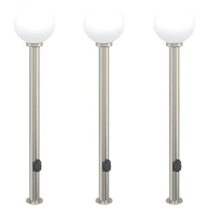 vidaXL Balizas de luz con toma de corriente, 3 unidades, 120 cm, acero inoxidable, IP44