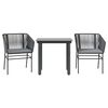 vidaXL Set comedor jardín 3 pzas cojines ratán sintético vidrio negro