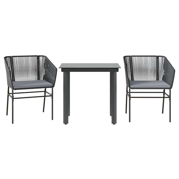 vidaXL Set comedor jardín 3 pzas cojines ratán sintético vidrio negro