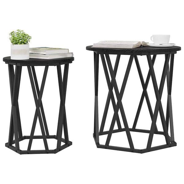vidaXL Mesa de Caf&eacute; 2 pcs Roble Negro Madera Ingenierizada y Acero
