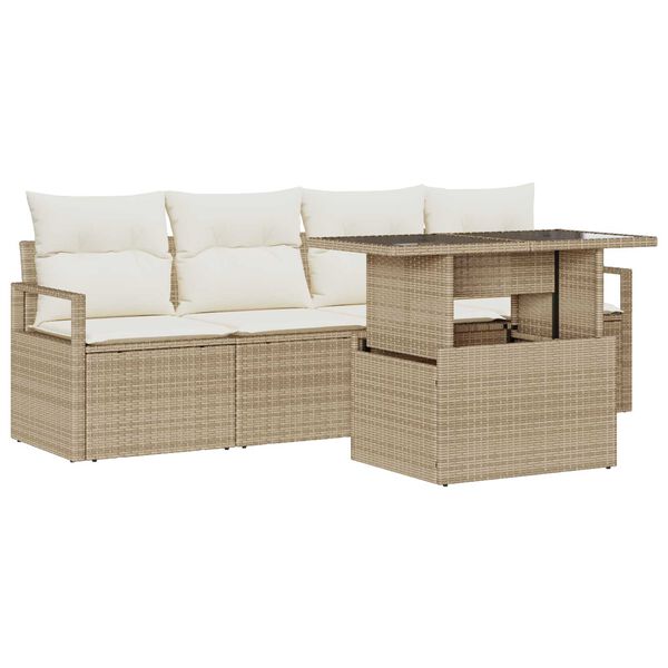 vidaXL Conjunto de sof&aacute; de jard&iacute;n 5 pcs Beige Polirat&aacute;n