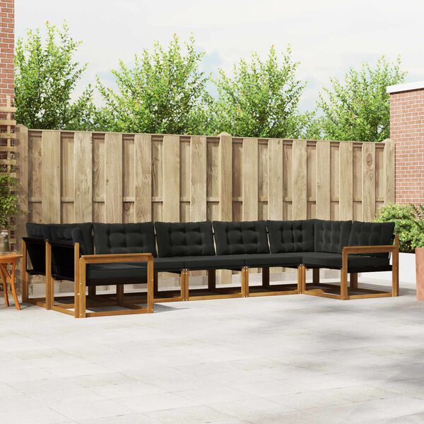 vidaXL Conjunto de sof&aacute;s de exterior con coj&iacute;n 7 pcs Natural y negro