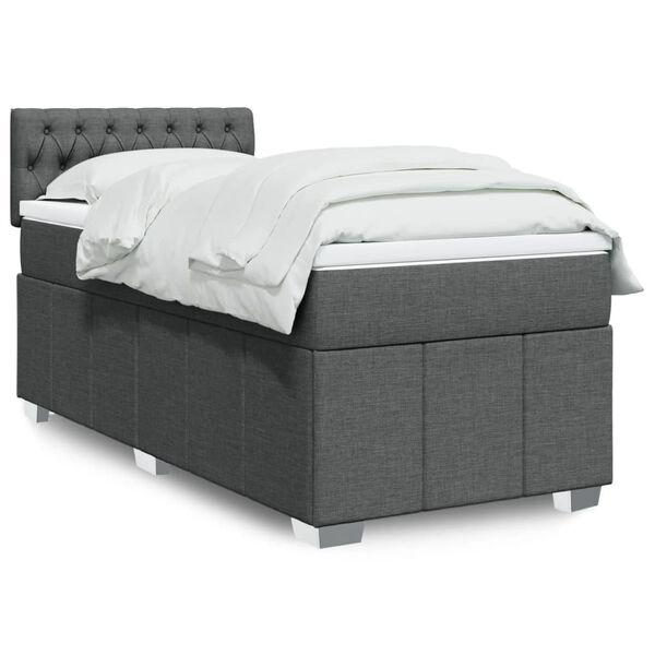 vidaXL Cama box spring con colch&oacute;n tela gris oscuro 80x200 cm