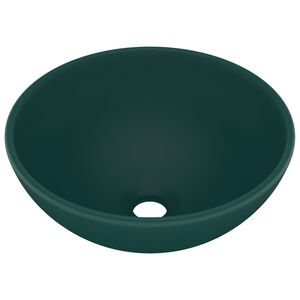 vidaXL Lavabo de lujo redondo cer&aacute;mica verde oscuro mate 32,5x14 cm