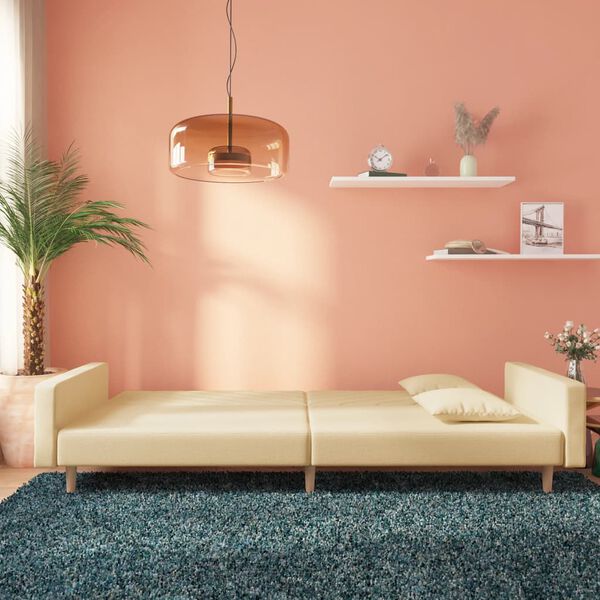 vidaXL Sof&aacute; cama de 2 plazas con dos almohadas tela color crema