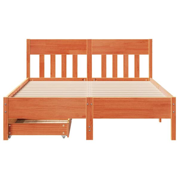 vidaXL Estructura de cama sin colch&oacute;n madera maciza marr&oacute;n 135x190 cm