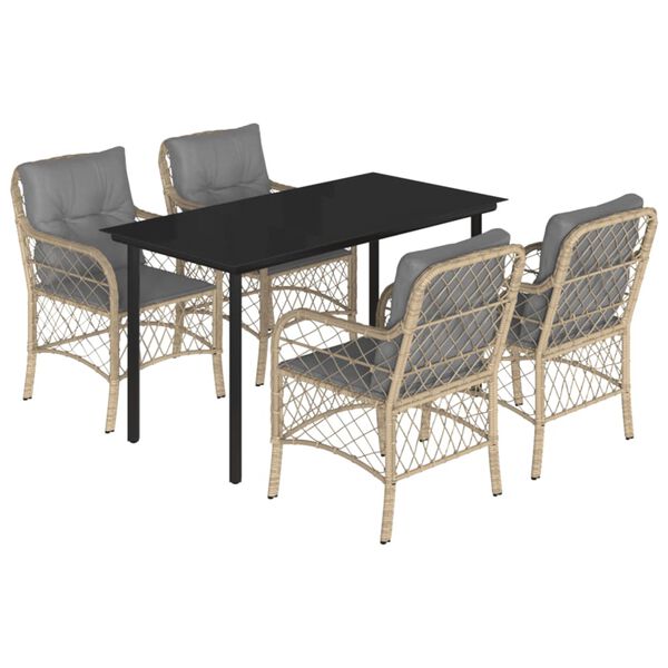 vidaXL Set comedor de jard&iacute;n 5 pzas con cojines rat&aacute;n sint&eacute;tico beige