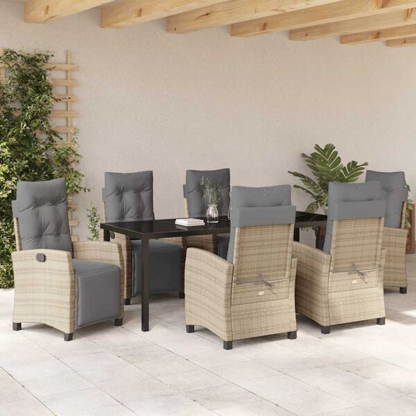 vidaXL Conjunto de Comedor de Jard&iacute;n 7 pcs Beige rat&aacute;n sint&eacute;tico