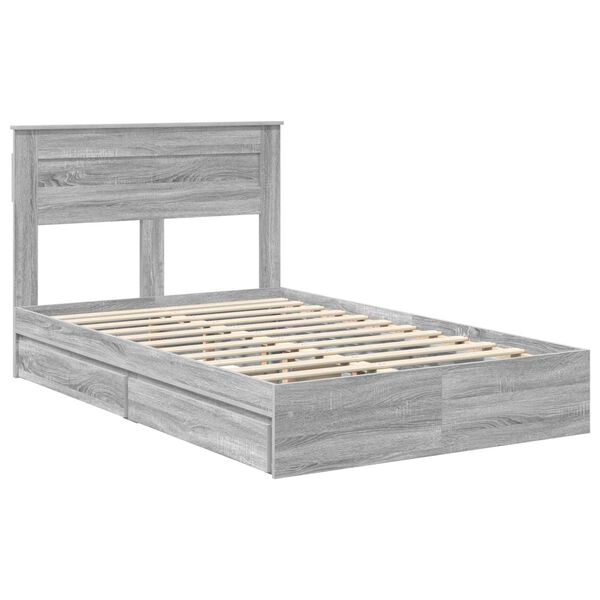 vidaXL Cama con almacenamiento con cabecera Gris Sonoma 135 x 190 cm