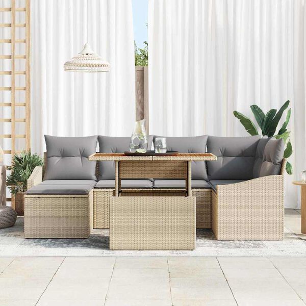 vidaXL Conjunto de Comedor de Jard&iacute;n con coj&iacute;n 7 pcs Beige y gris
