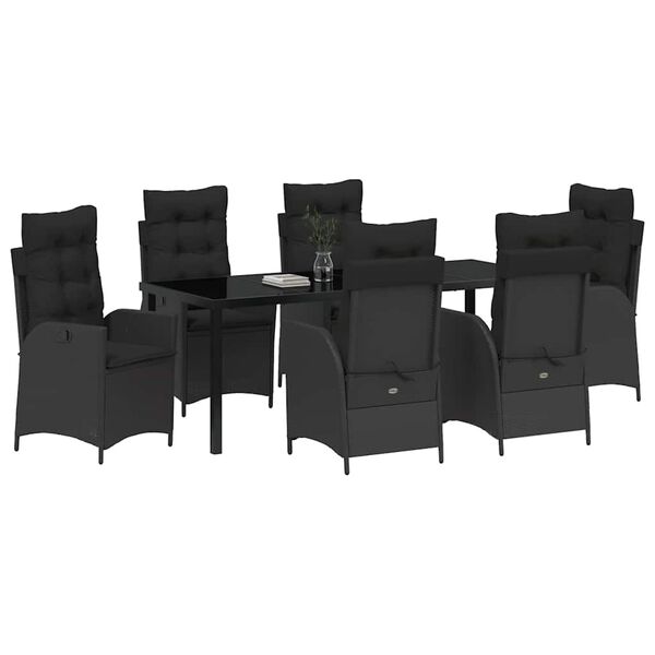 vidaXL Conjunto de Comedor de Jard&iacute;n 7 pcs Negro rat&aacute;n sint&eacute;tico