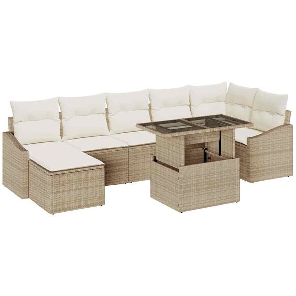 vidaXL Conjunto de sof&aacute; de jard&iacute;n con coj&iacute;n 8 pcs Beige y Crema