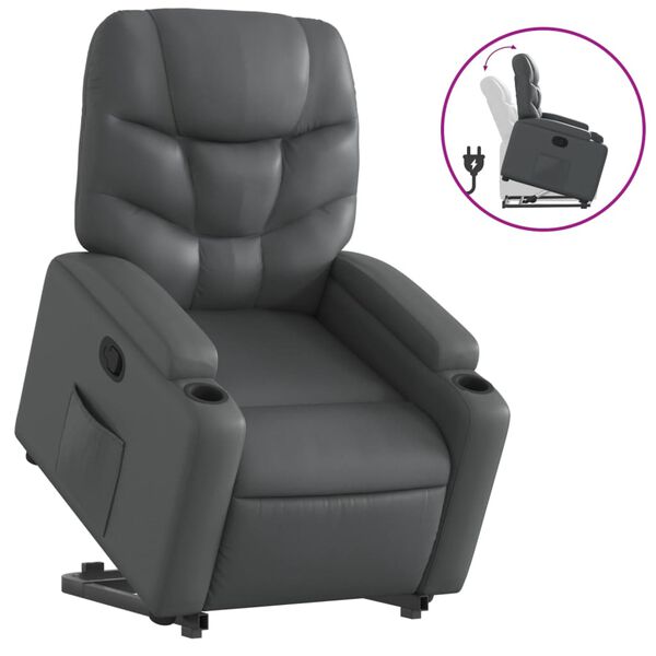 vidaXL Sill&oacute;n reclinable elevable cuero artificial gris