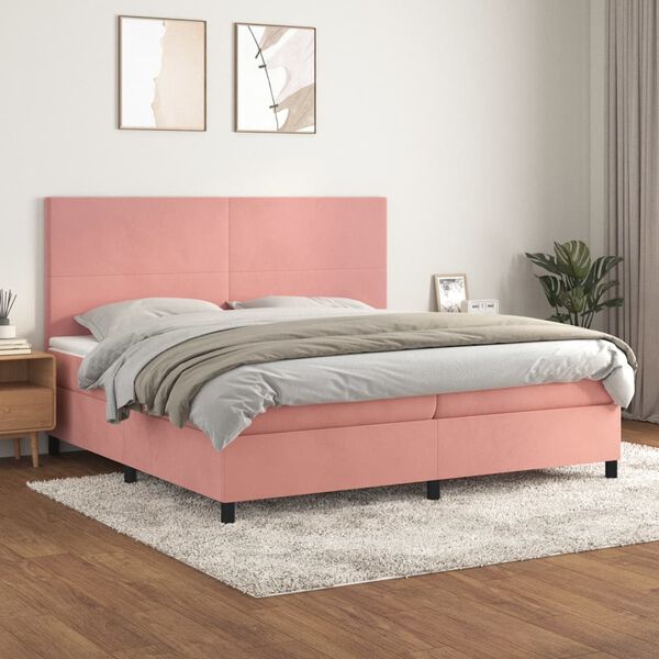vidaXL Cama box spring con colch&oacute;n terciopelo rosa 200x200 cm