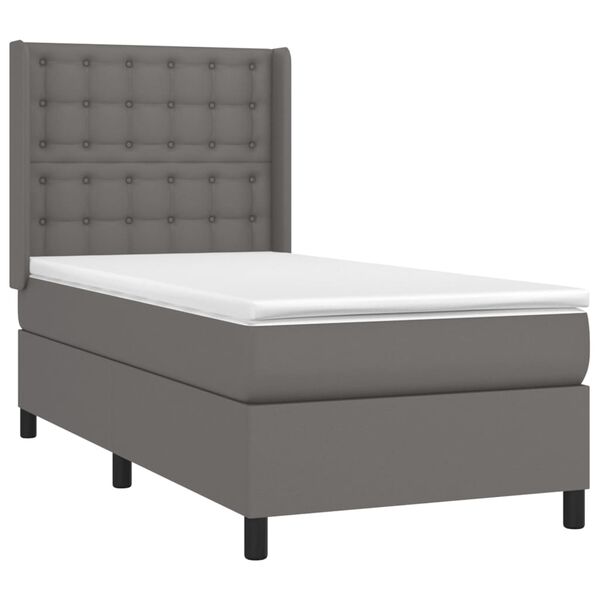 vidaXL Cama box spring con colch&oacute;n cuero sint&eacute;tico gris 100x200 cm