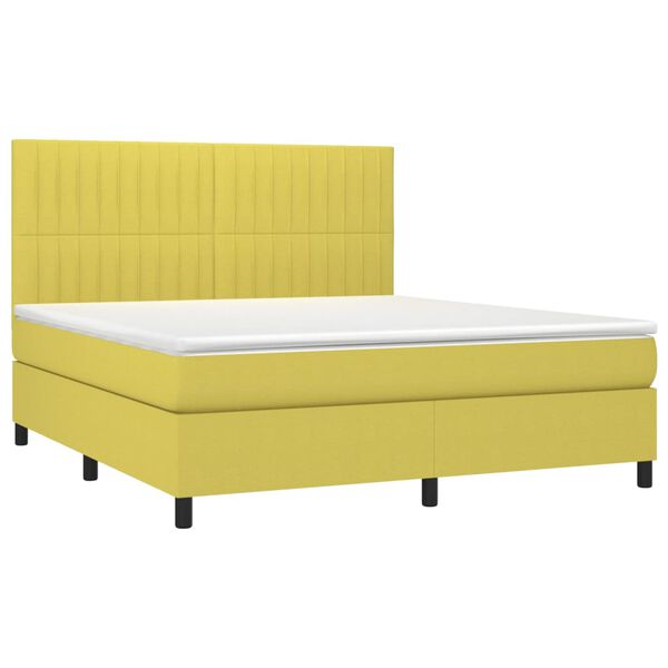 vidaXL Cama box spring colch&oacute;n y luces LED tela verde 160x200 cm