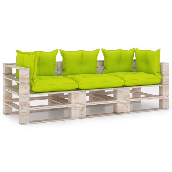 vidaXL Sof&aacute; de jard&iacute;n de palets de 3 plazas con cojines madera de pino