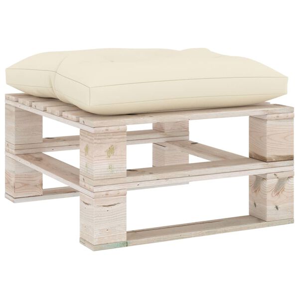 vidaXL Otomana de palets para jard&iacute;n con coj&iacute;n crema madera de pino