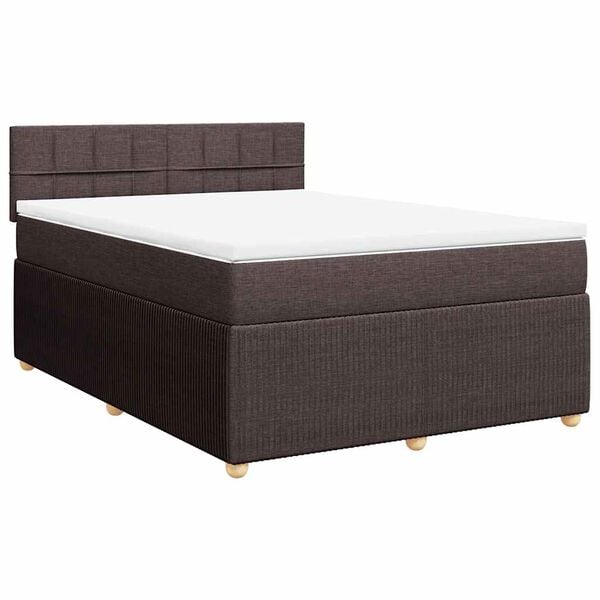 vidaXL Cama box spring con colch&oacute;n tela marr&oacute;n oscuro 140x190 cm