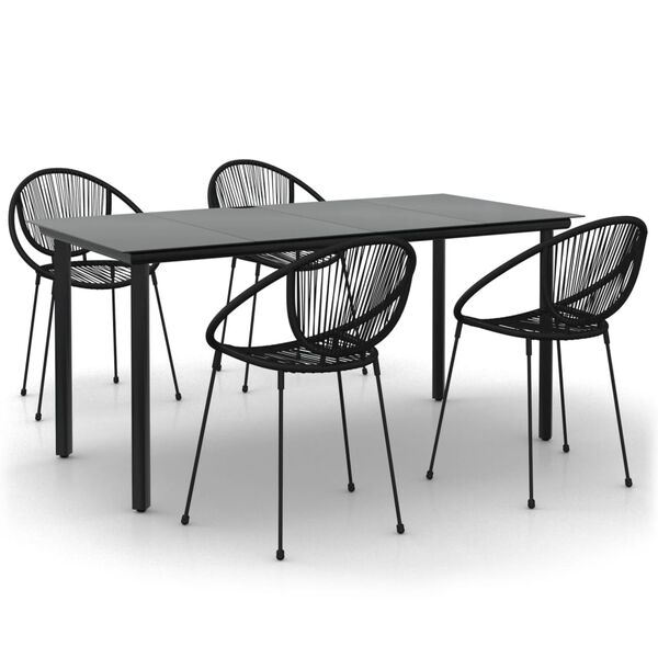 vidaXL Juego de comedor de jard&iacute;n 5 piezas rat&aacute;n PVC negro
