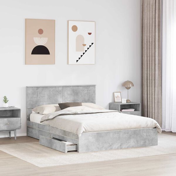 vidaXL Cama con almacenamiento con cabecera Gris Concreto 150 x 200 cm