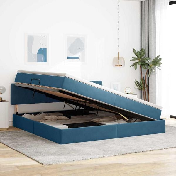 vidaXL Cama con almacenamiento Azul Oscuro 200 x 200 cm Terciopelo