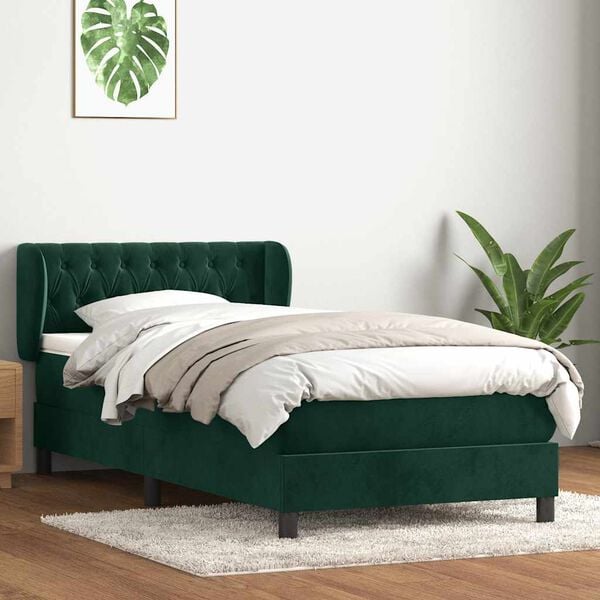 vidaXL Cama box spring con colch&oacute;n terciopelo verde oscuro 80x220 cm