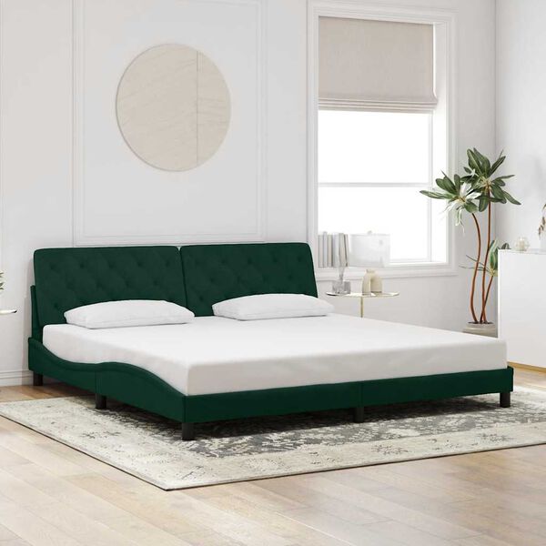 vidaXL Estructura de cama con LED sin colch&oacute;n terciopelo verde oscuro 200x200cm