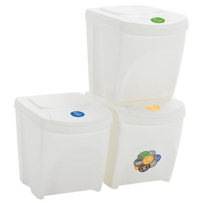 vidaXL Cubos de basura apilables 3 uds polipropileno blanco 75 L