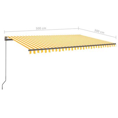 vidaXL Toldo retráctil manual con postes amarillo y blanco 5x3 m