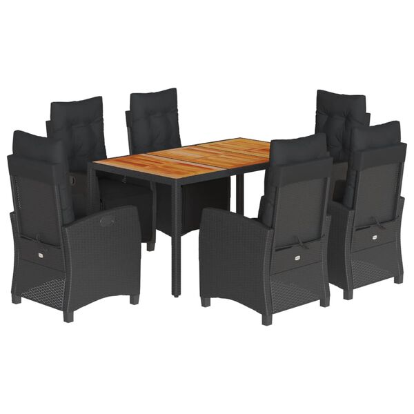 vidaXL Set de comedor de jard&iacute;n 7 pzas y cojines rat&aacute;n sint&eacute;tico negro