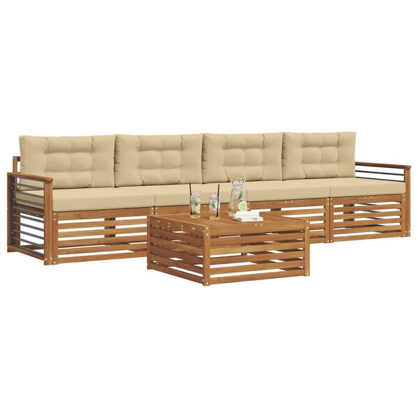 vidaXL Conjunto de sof&aacute;s de exterior con coj&iacute;n 5 pcs Natural y Beige