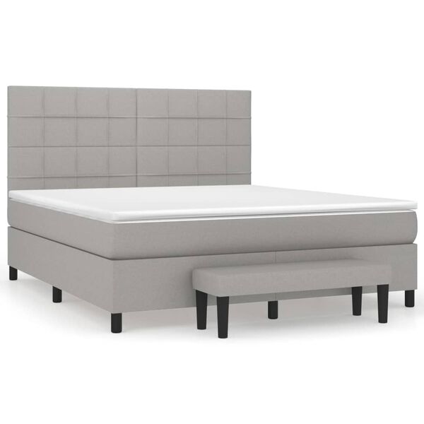 vidaXL Cama box spring con colch&oacute;n tela gris claro 160x200 cm