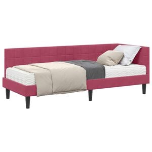 vidaXL Estructura de Cama Esquina con Colch&oacute;n 2 uds. Rojo vino