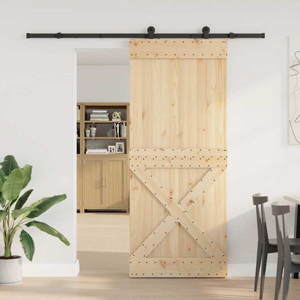 vidaXL Puerta corredera con herrajes madera maciza de pino 95x210 cm