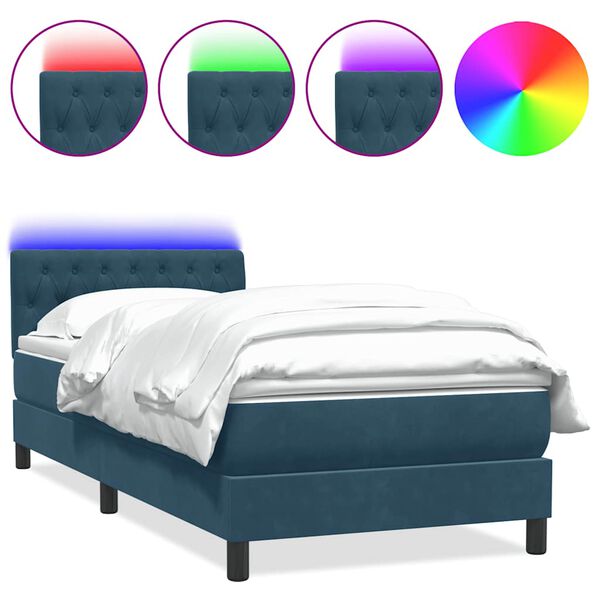vidaXL Cama box spring con colch&oacute;n y LED terciopelo azul oscuro 80x210 cm