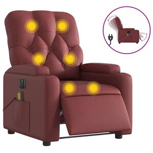 vidaXL Sill&oacute;n de masaje reclinable de cuero artificial rojo tinto