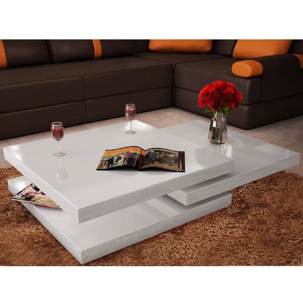 vidaXL Mesa de centro con 3 niveles blanco brillo