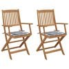 vidaXL Sillas plegables 2 uds y cojines madera maciza acacia