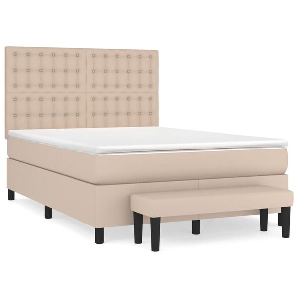 vidaXL Cama box spring con colchón cuero sintético capuchino 140x200cm