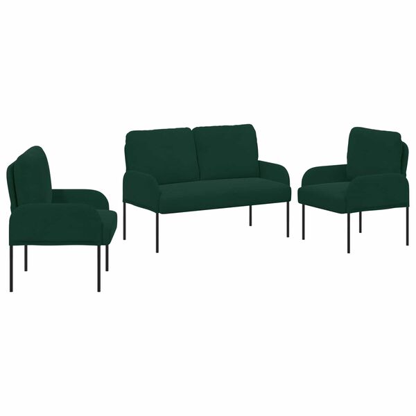 vidaXL Juegos de sof&aacute;s con coj&iacute;n 3 pcs Verde oscuro 115 x 56 x 80 cm