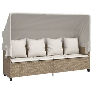 vidaXL Tumbona con capota y cojines rat&aacute;n sint&eacute;tico beige