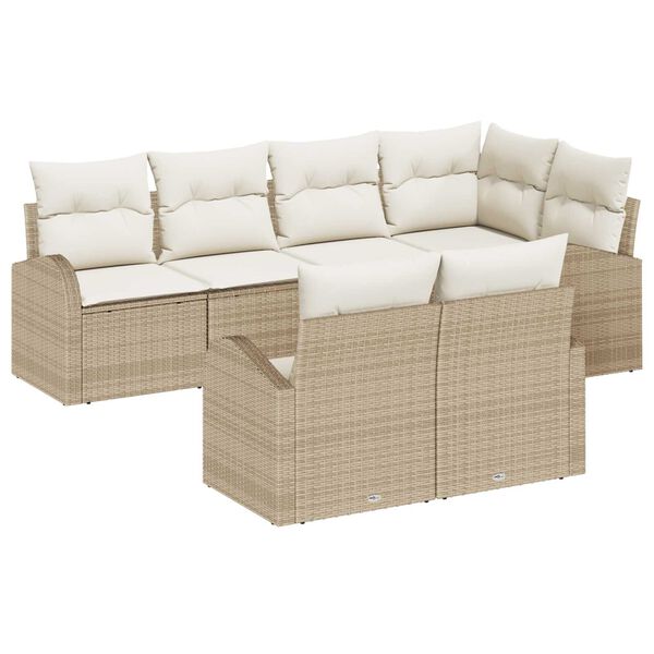vidaXL Conjunto de sof&aacute;s de jard&iacute;n 7 pcs Beige y rat&aacute;n sint&eacute;tico