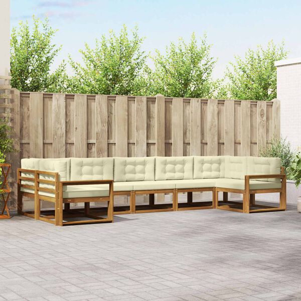 vidaXL Conjunto de sof&aacute;s de exterior con coj&iacute;n 7 pcs Natural y Crema