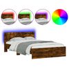 vidaXL Estructura de cama cabecero y luces LED roble ahumado 120x190cm